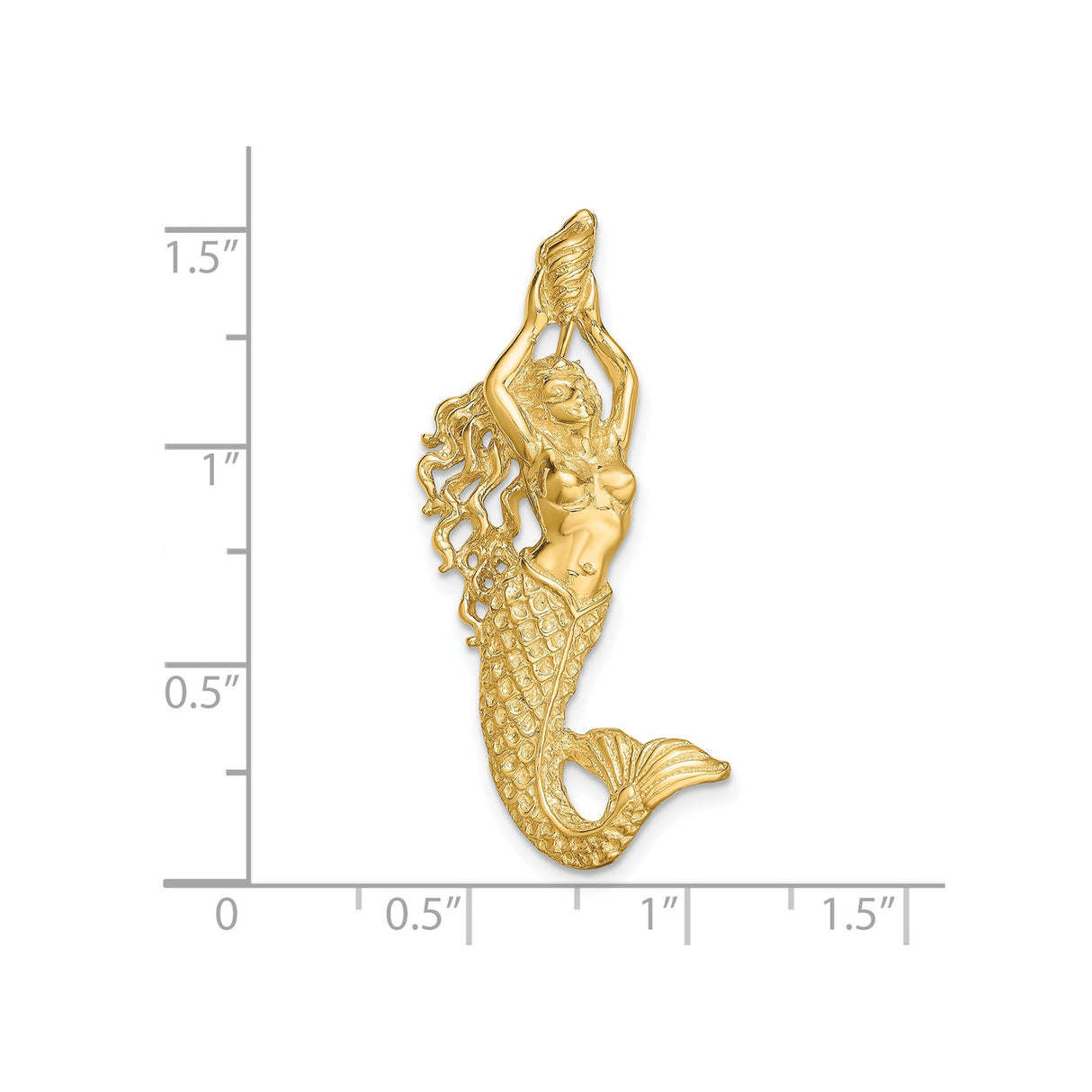 14k Yellow Gold Mermaid Pendant with Flowing Hair and Seashell, Nautical Charm for Women