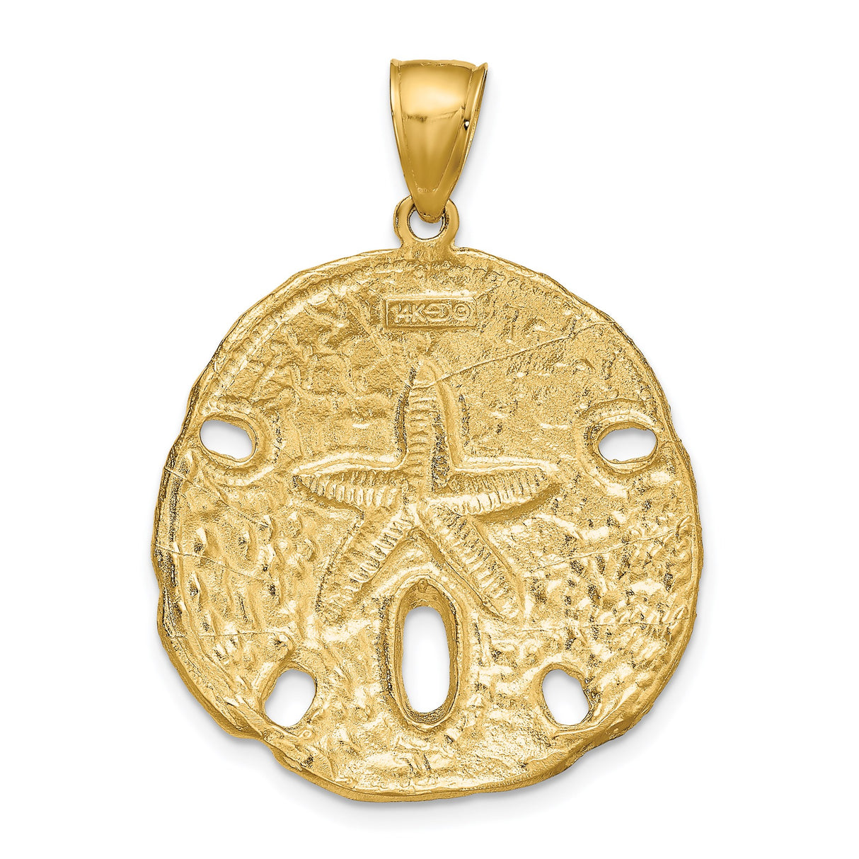 14k Yellow Gold Sand Dollar Pendant, Textured Cutout Coastal Nautical Charm for Women