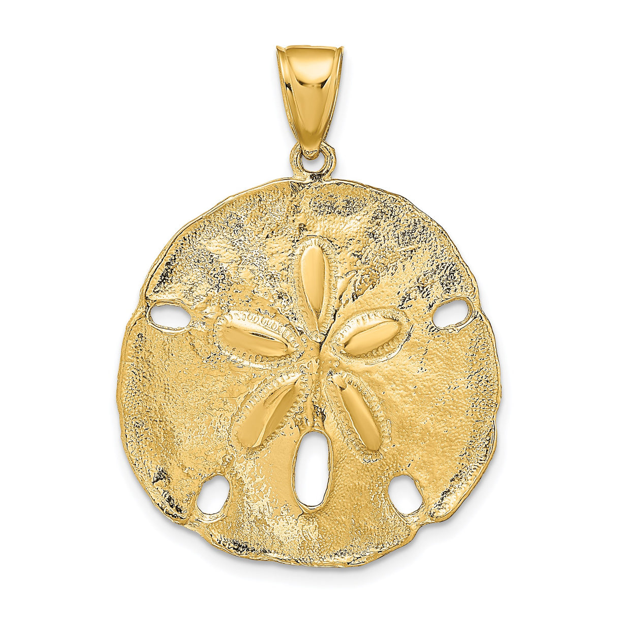 14k Yellow Gold Sand Dollar Pendant, Textured Cutout Coastal Nautical Charm for Women