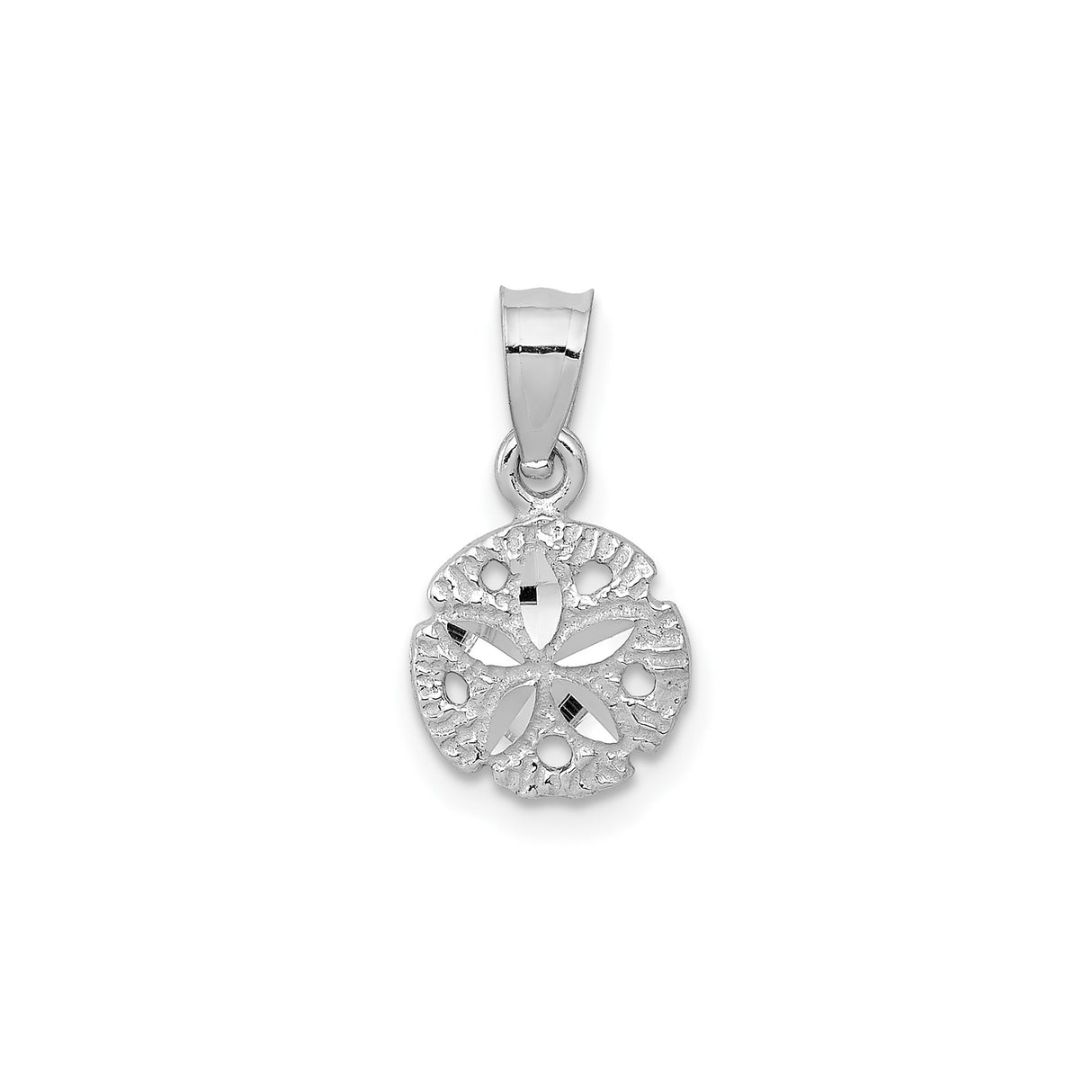 14k White Gold Sand Dollar Pendant, Textured Cutout Ocean Charm, Nature-Inspired Jewelry for Women