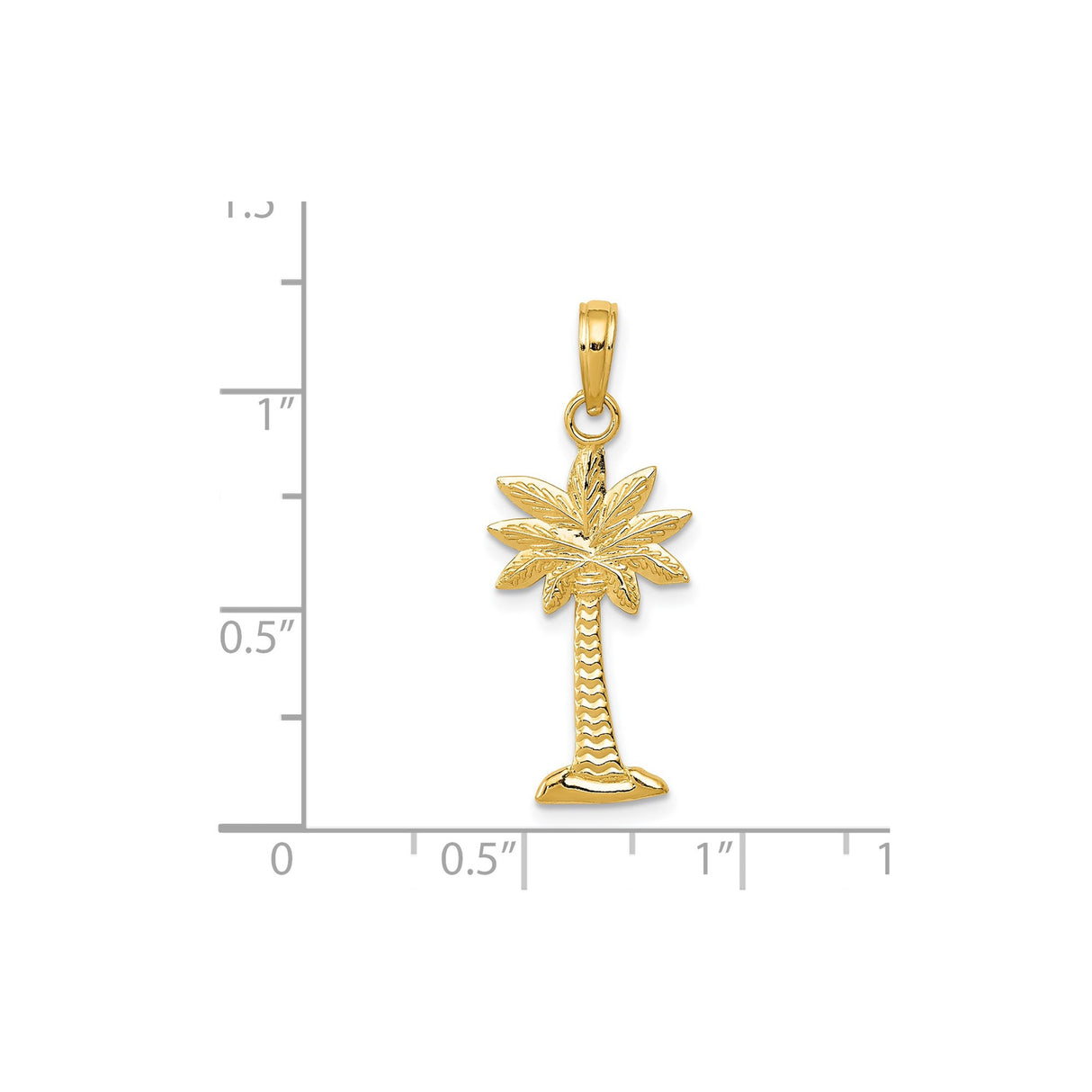14k Yellow Gold Palm Tree Pendant, Tropical Coastal Design Charm for Women or Unisex