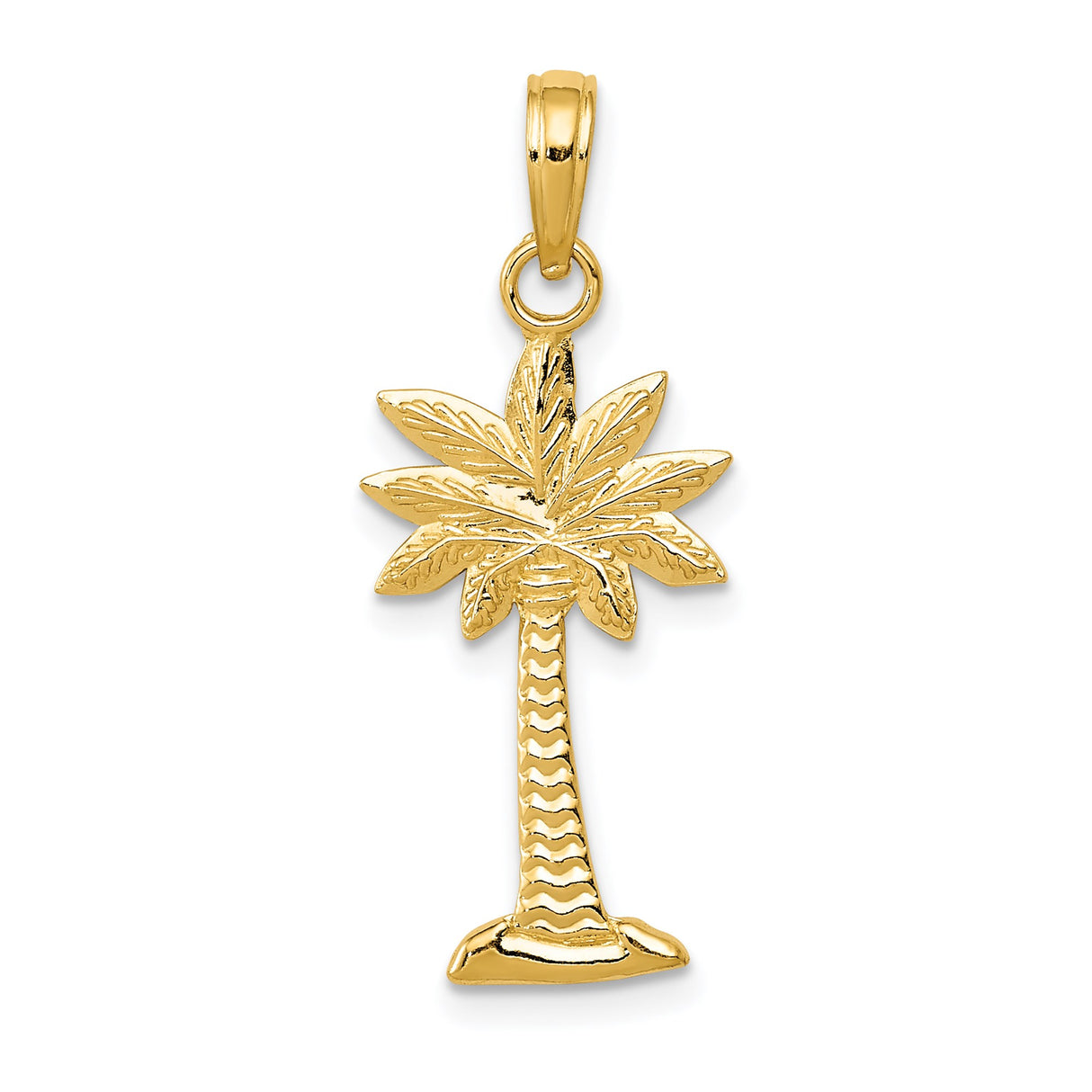 14k Yellow Gold Palm Tree Pendant, Tropical Coastal Design Charm for Women or Unisex