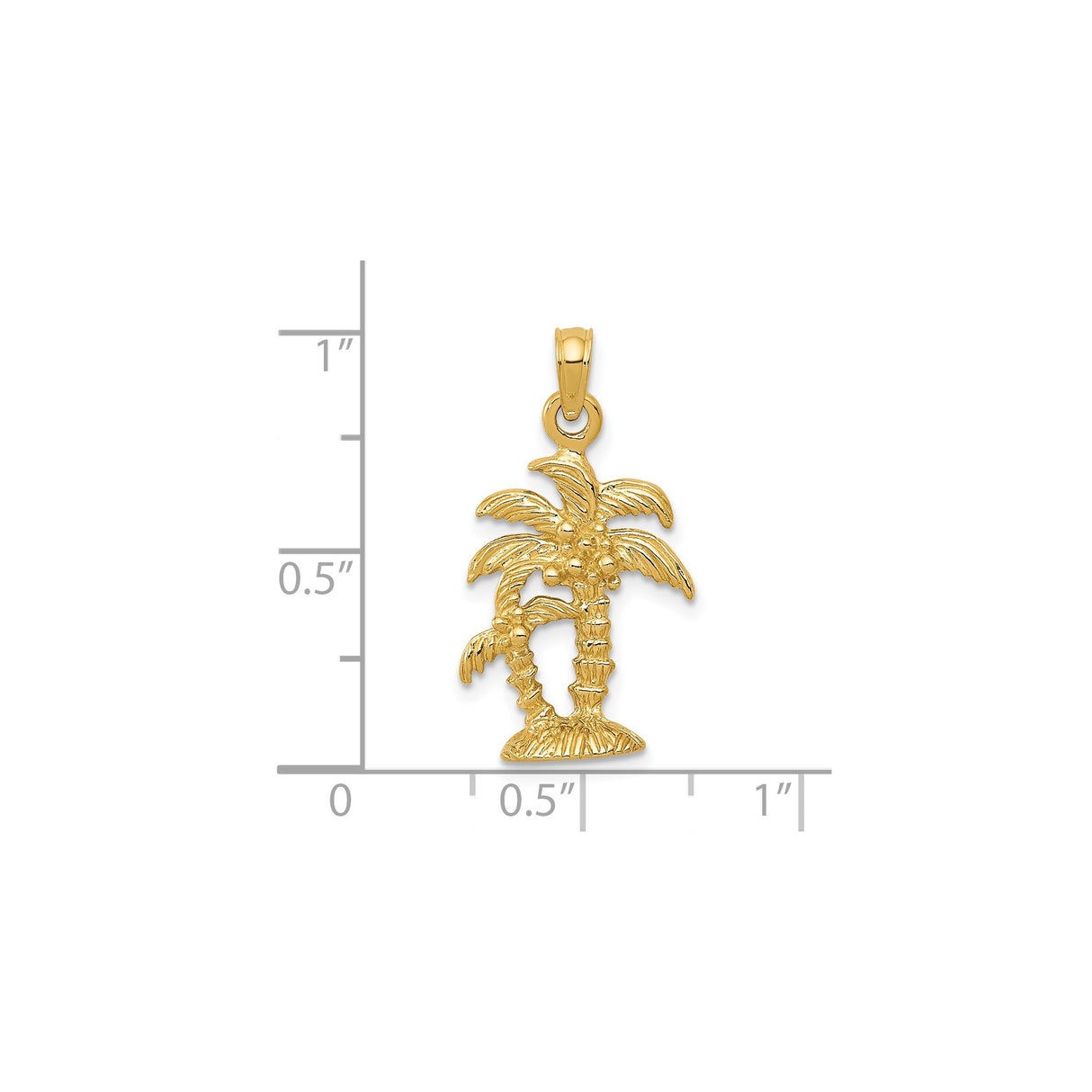 14k Yellow Gold Palm Tree Pendant with Textured Leaves and Coconut Detail, Tropical Charm