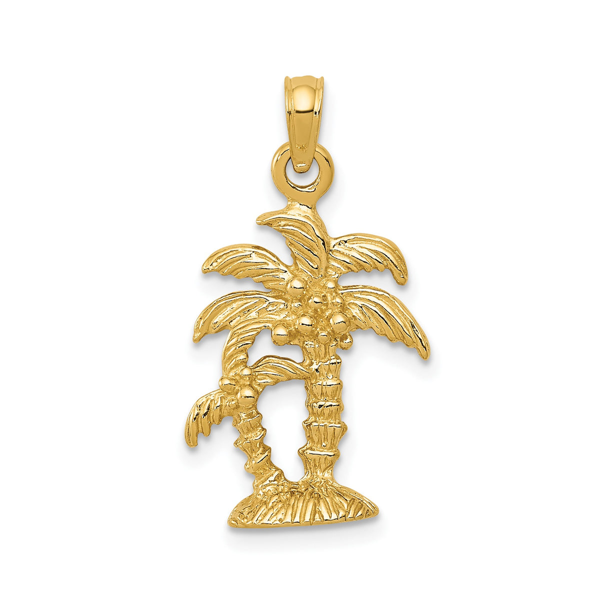 14k Yellow Gold Palm Tree Pendant with Textured Leaves and Coconut Detail, Tropical Charm