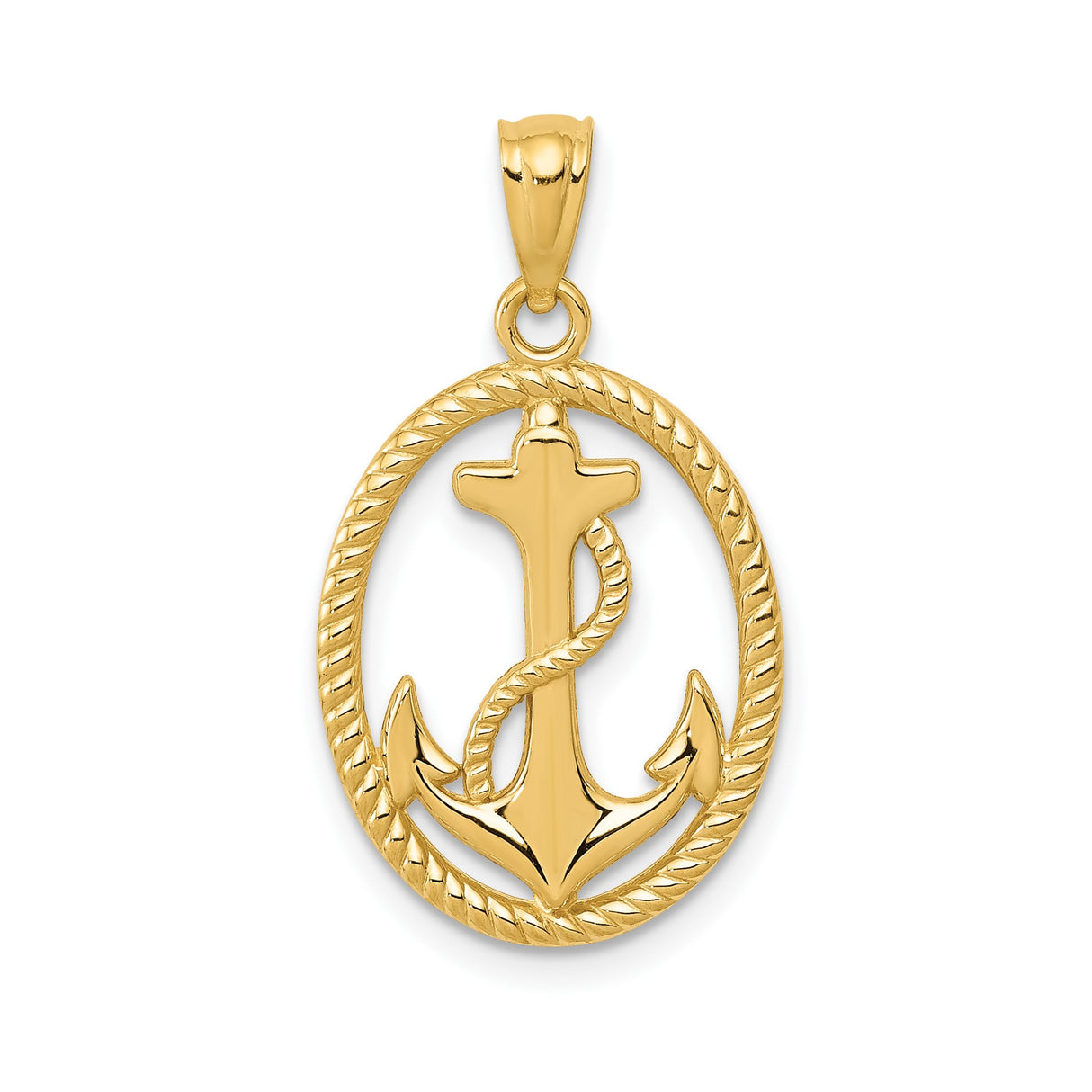 14k Yellow Gold Anchor Pendant with Twisted Rope Design, Nautical Christian Charm for Men or Women