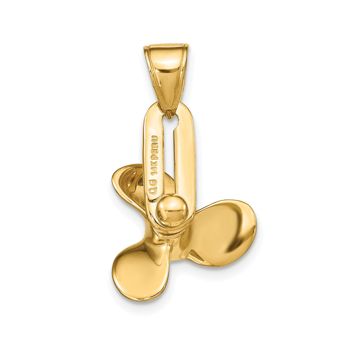 14k Yellow Gold Boat Propeller Pendant, Nautical Three-Blade Charm for Men or Unisex