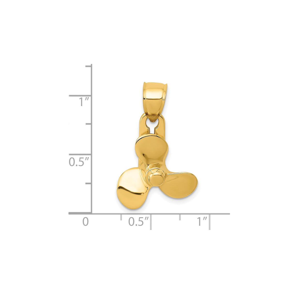 14k Yellow Gold Boat Propeller Pendant, Nautical Three-Blade Charm for Men or Unisex