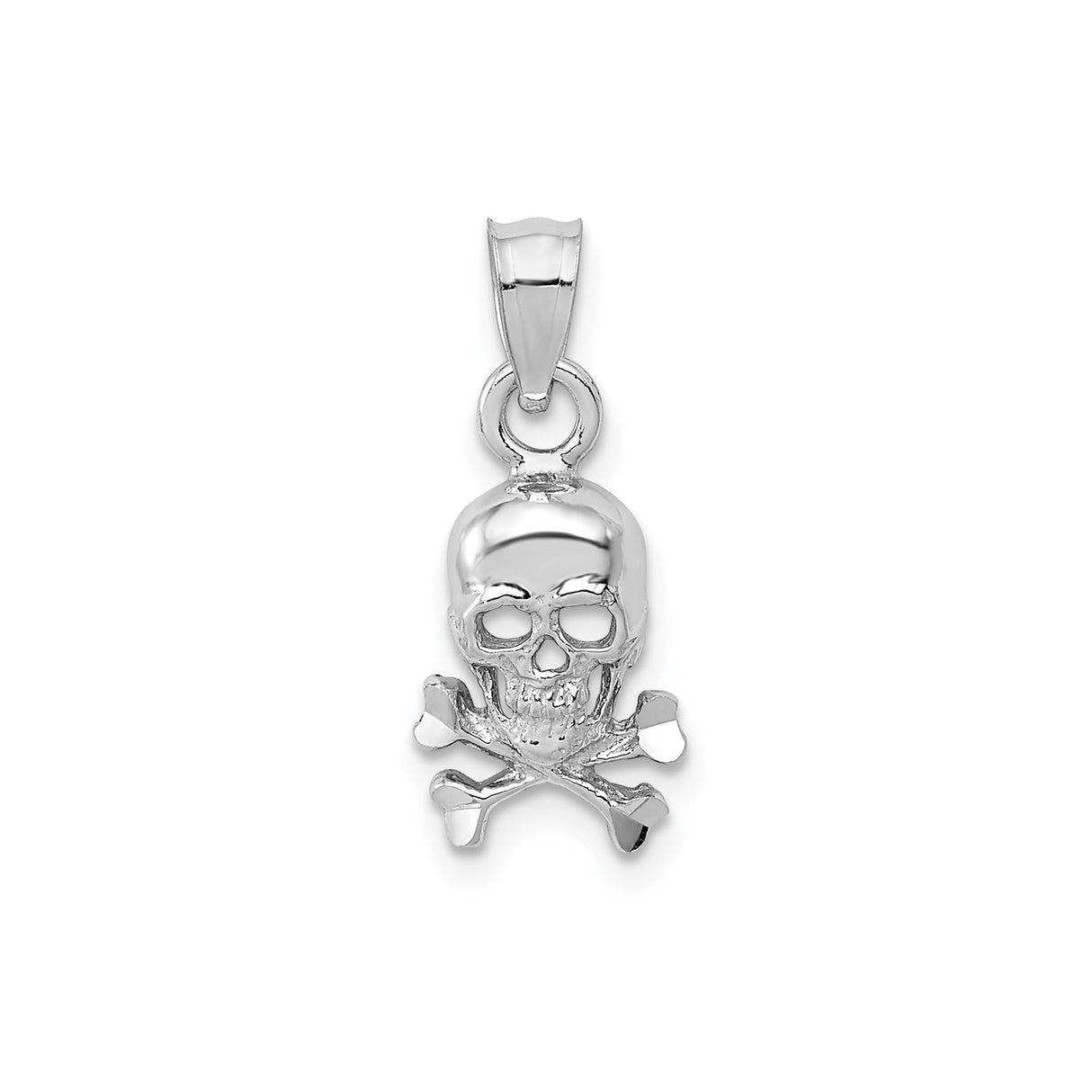 14k White Gold Skull and Crossbones Pendant, Gothic Biker Pirate Style for Men or Unisex Wear