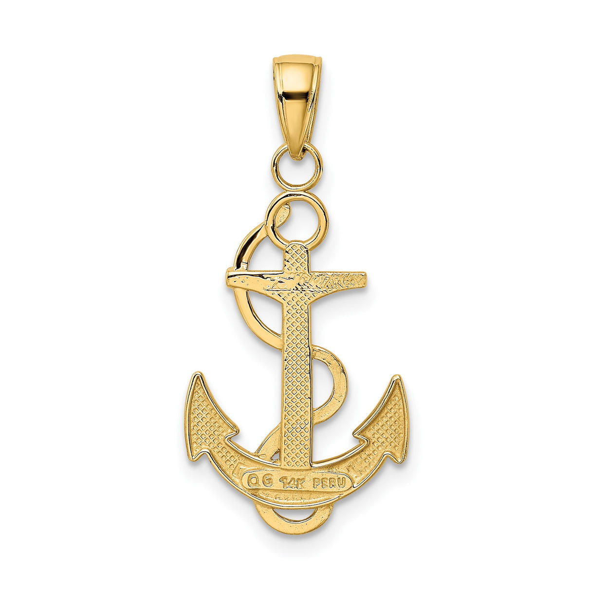14k Yellow Gold Anchor Pendant with Caduceus and Rope Detail, Nautical Medical Charm