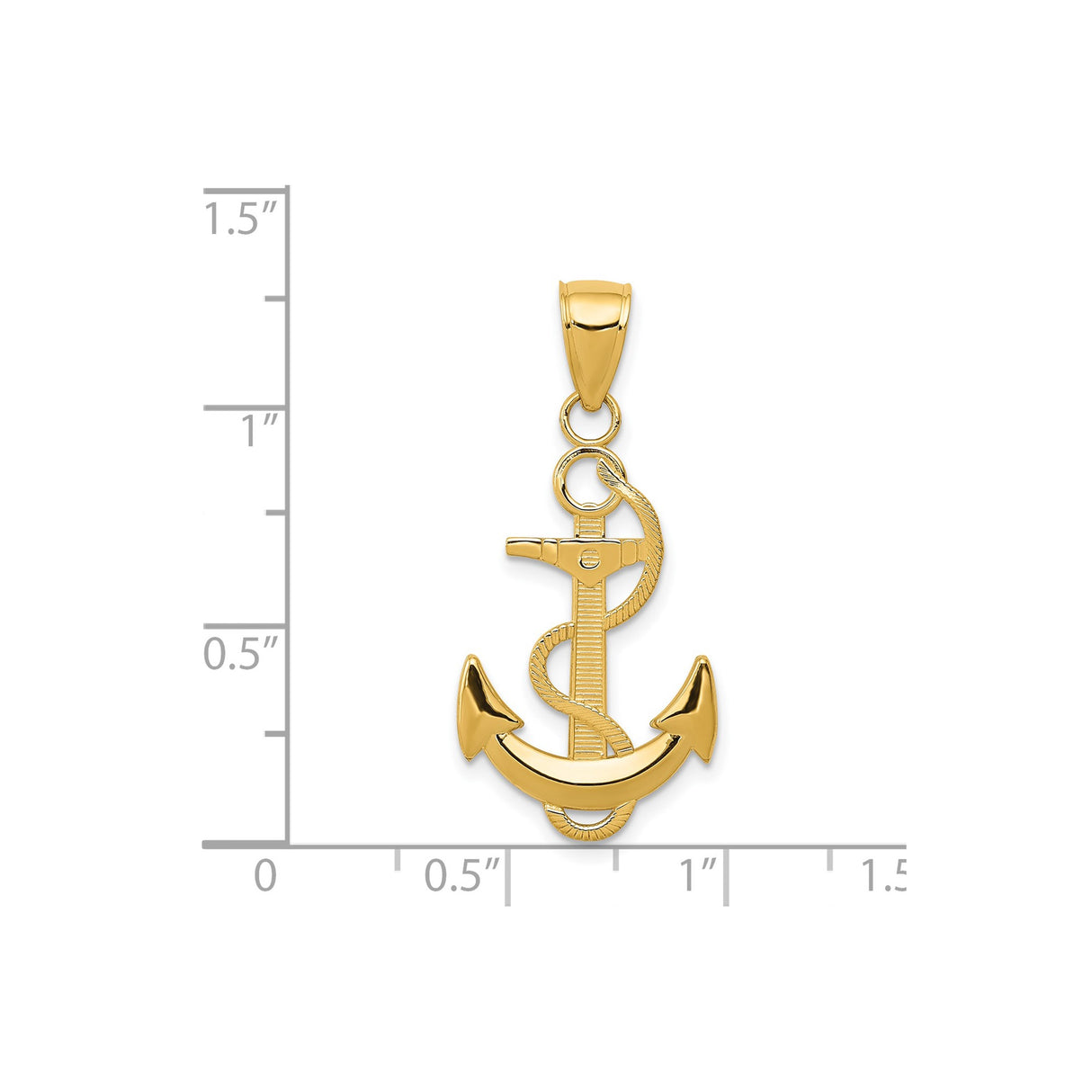 14k Yellow Gold Anchor Pendant with Caduceus and Rope Detail, Nautical Medical Charm