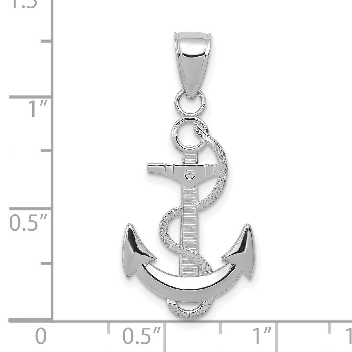 14k White Gold Anchor Pendant with Rope Design, Nautical Christian Symbol for Men and Women