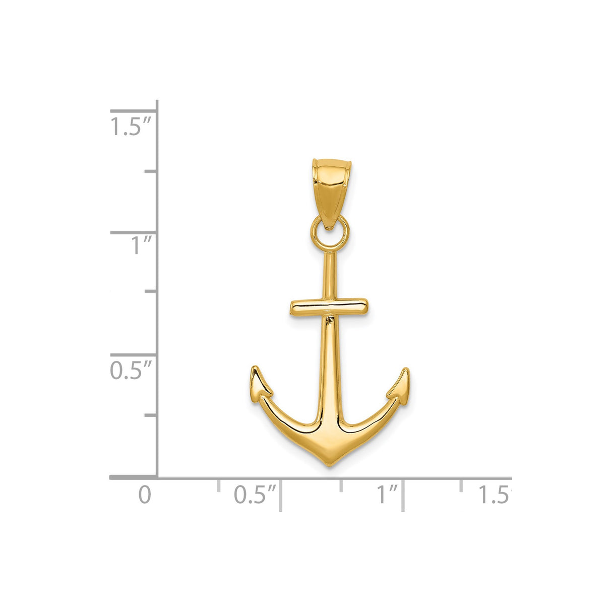 14k Yellow Gold Anchor Pendant, Polished Nautical Christian Symbol, Unisex Charm