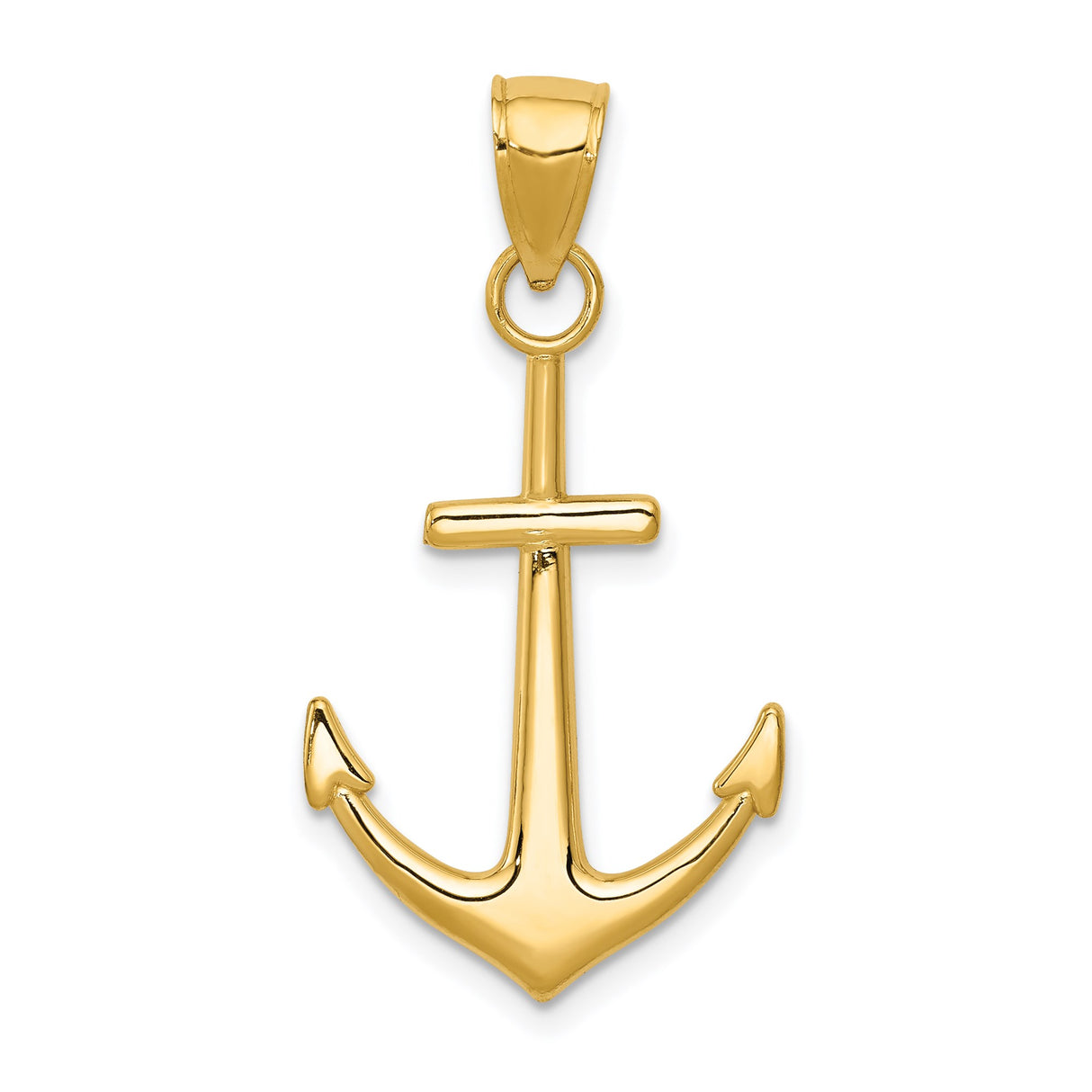 14k Yellow Gold Anchor Pendant, Polished Nautical Christian Symbol, Unisex Charm