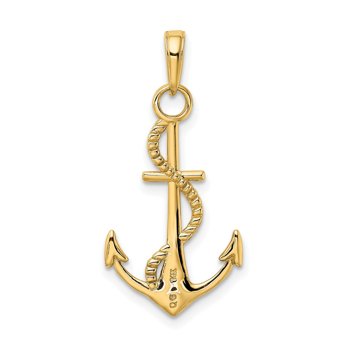 14k Yellow Gold Anchor Pendant with Rope Detail, Nautical Christian Charm for Men or Unisex