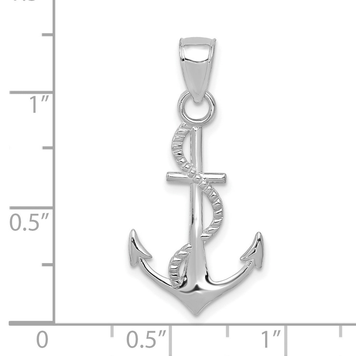 14k White Gold Anchor Pendant with Rope and Cross Design, Nautical Christian Charm
