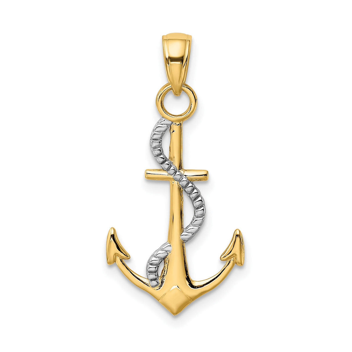 14k Two-Tone Gold Anchor Pendant with Nautical Rope Detail, Religious Symbol for Men or Unisex