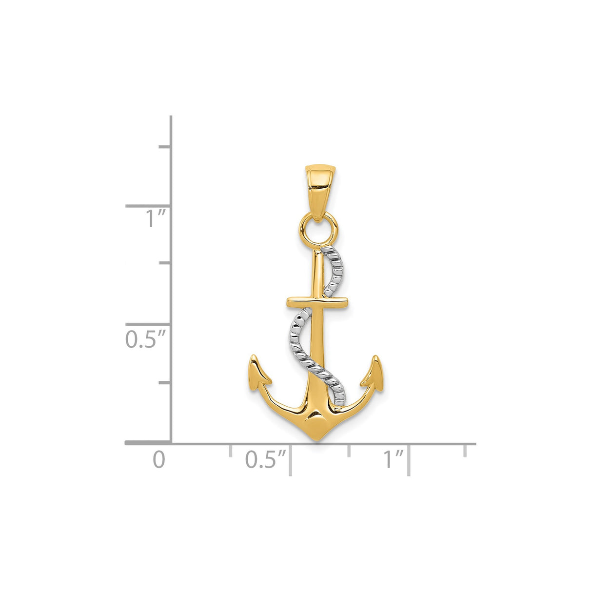 14k Two-Tone Gold Anchor Pendant with Nautical Rope Detail, Religious Symbol for Men or Unisex