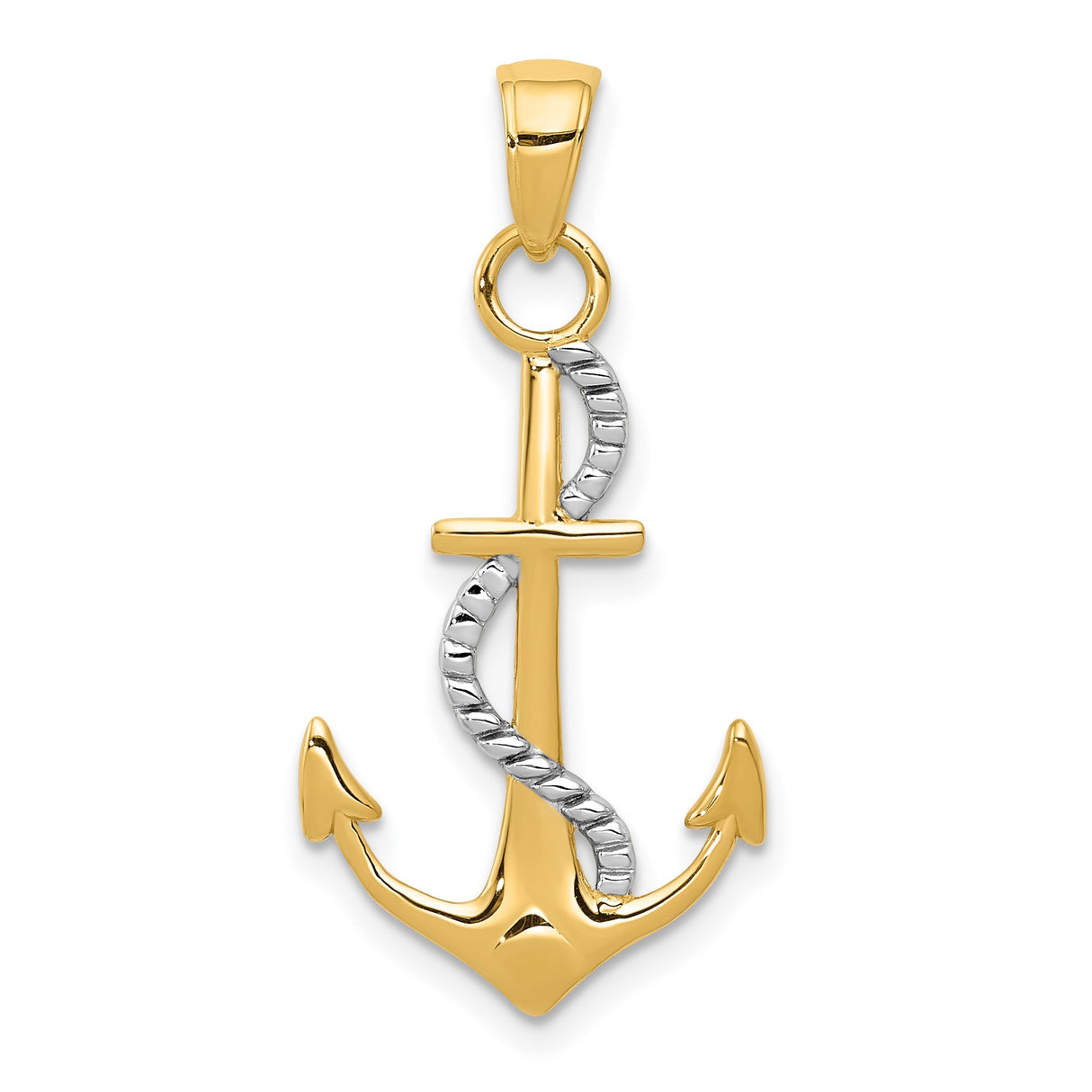14k Two-Tone Gold Anchor Pendant with Nautical Rope Detail, Religious Symbol for Men or Unisex