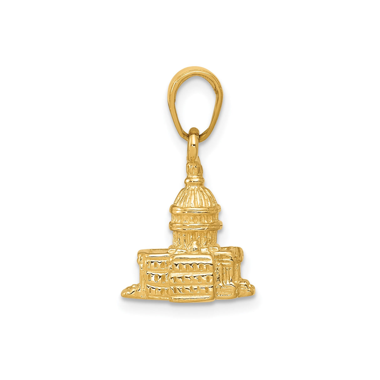 14k Yellow Gold Capitol Building Pendant, Detailed Patriotic Charm, Unisex DC Architecture Jewelry
