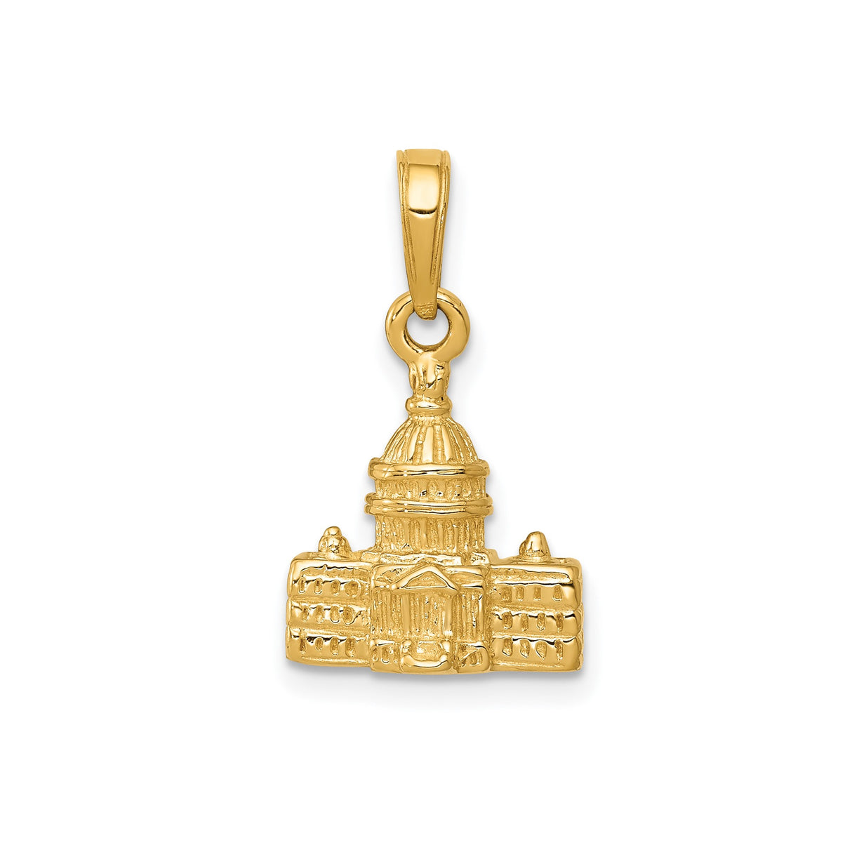 14k Yellow Gold Capitol Building Pendant, Detailed Patriotic Charm, Unisex DC Architecture Jewelry