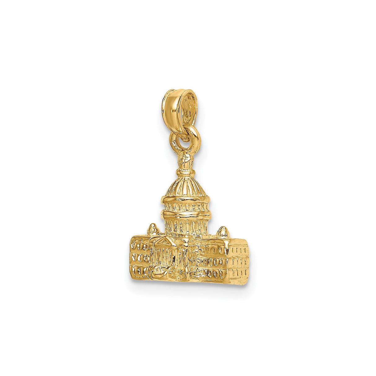 14k Yellow Gold Capitol Building Pendant, Detailed Patriotic Charm, Unisex DC Architecture Jewelry