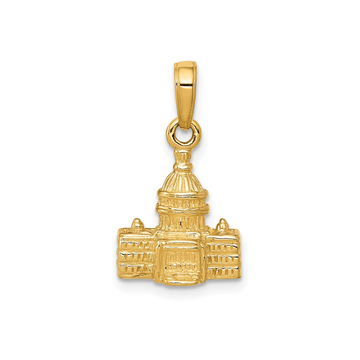 14k Yellow Gold Capitol Building Pendant, Detailed Patriotic Charm, Unisex DC Architecture Jewelry