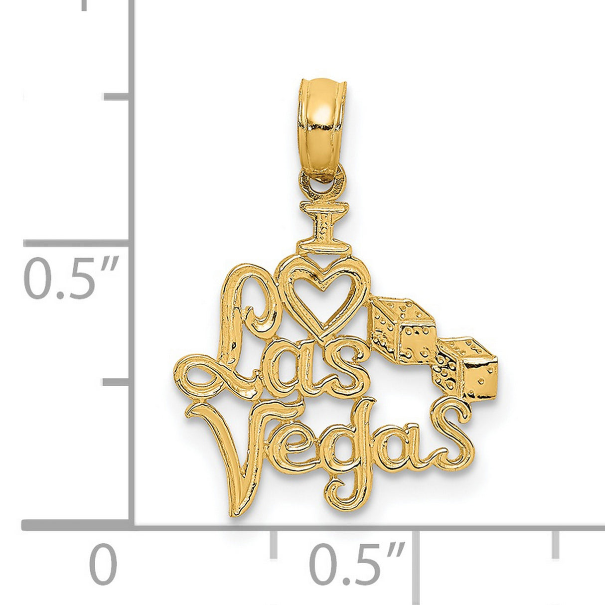 14k Yellow Gold Las Vegas Pendant with Dice, Playful Script Design, Unisex Charm