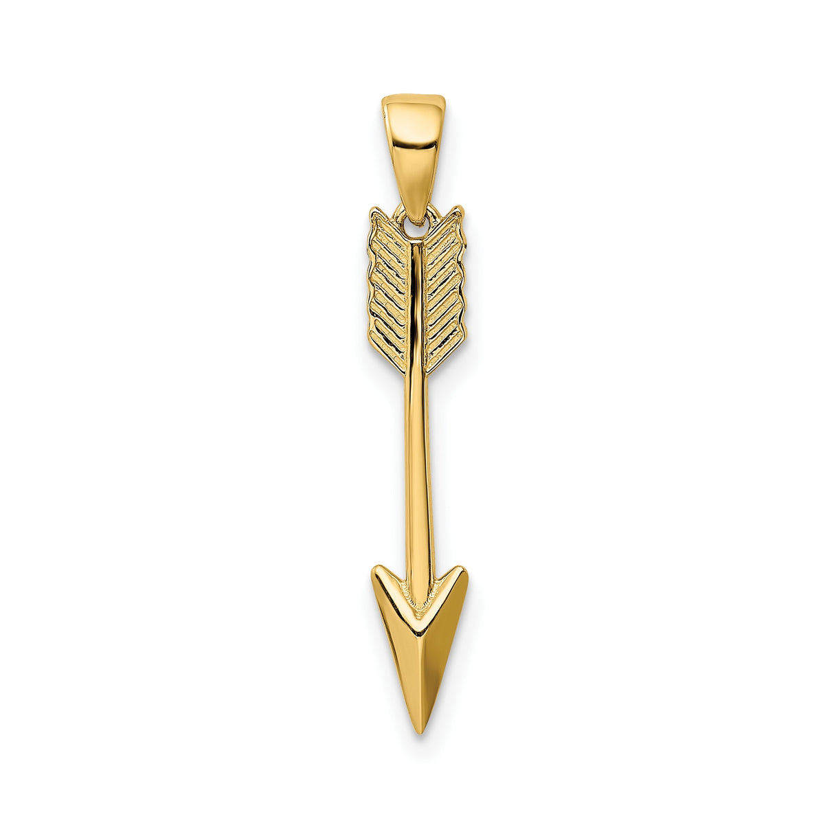 14k Yellow Gold Arrow Pendant, Minimalist Feather Design Symbolizing Direction and Strength