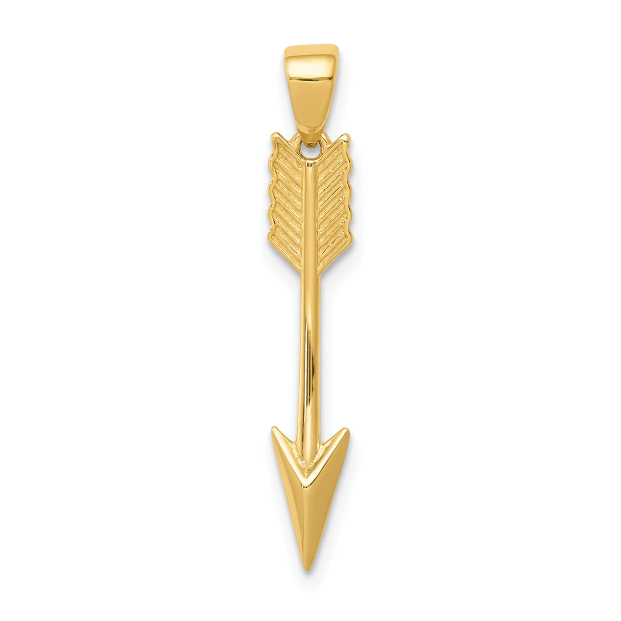 14k Yellow Gold Arrow Pendant, Minimalist Feather Design Symbolizing Direction and Strength