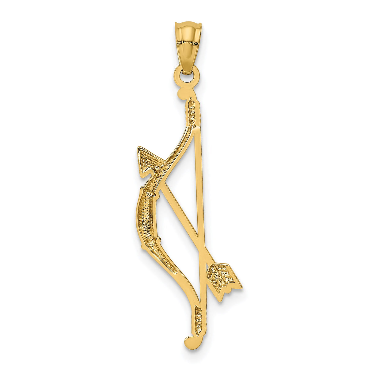 14k Yellow Gold Pendant, Bow and Arrow Sagittarius Zodiac Charm, Unisex Archer Jewelry