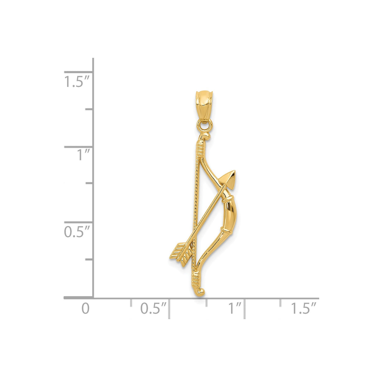 14k Yellow Gold Pendant, Bow and Arrow Sagittarius Zodiac Charm, Unisex Archer Jewelry