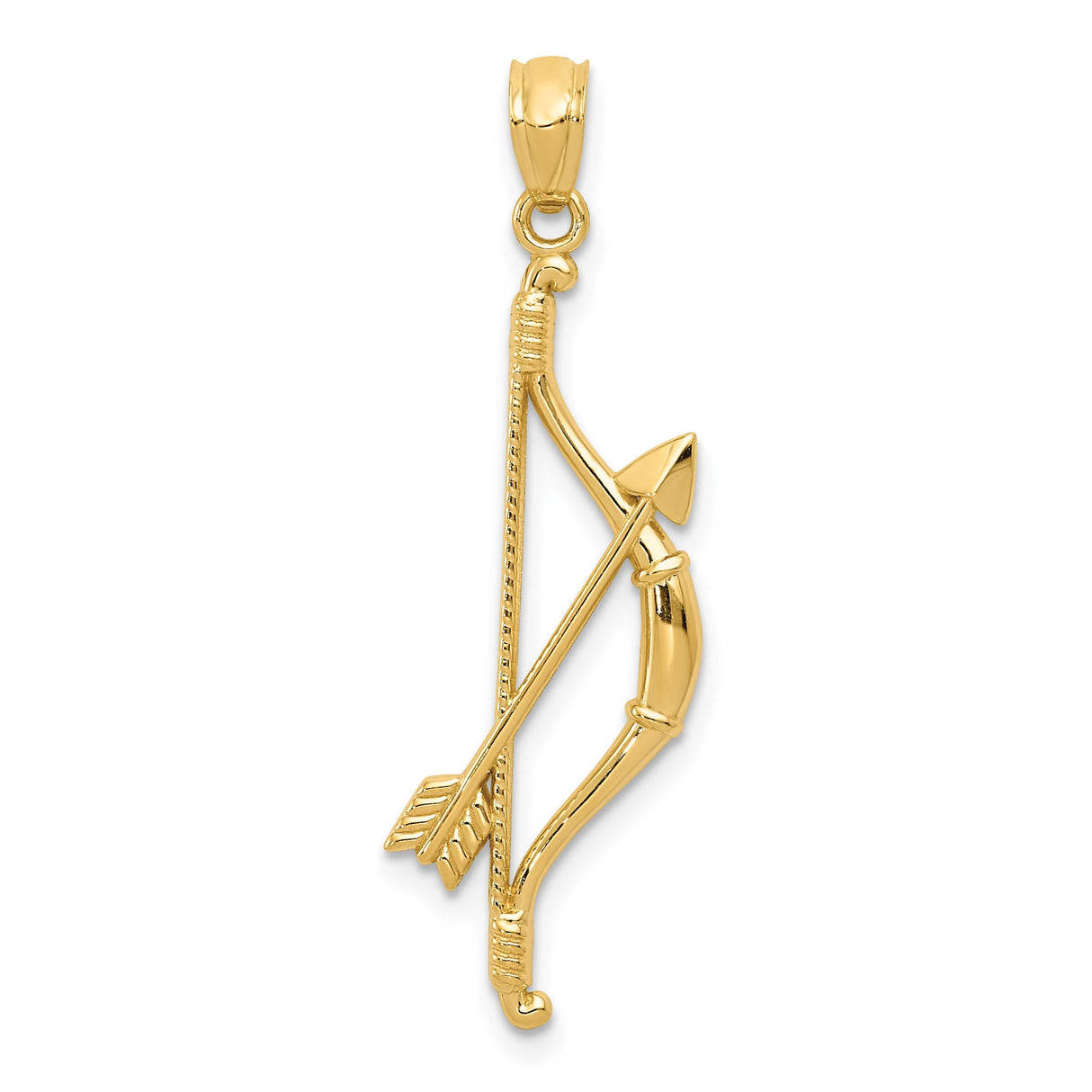 14k Yellow Gold Pendant, Bow and Arrow Sagittarius Zodiac Charm, Unisex Archer Jewelry