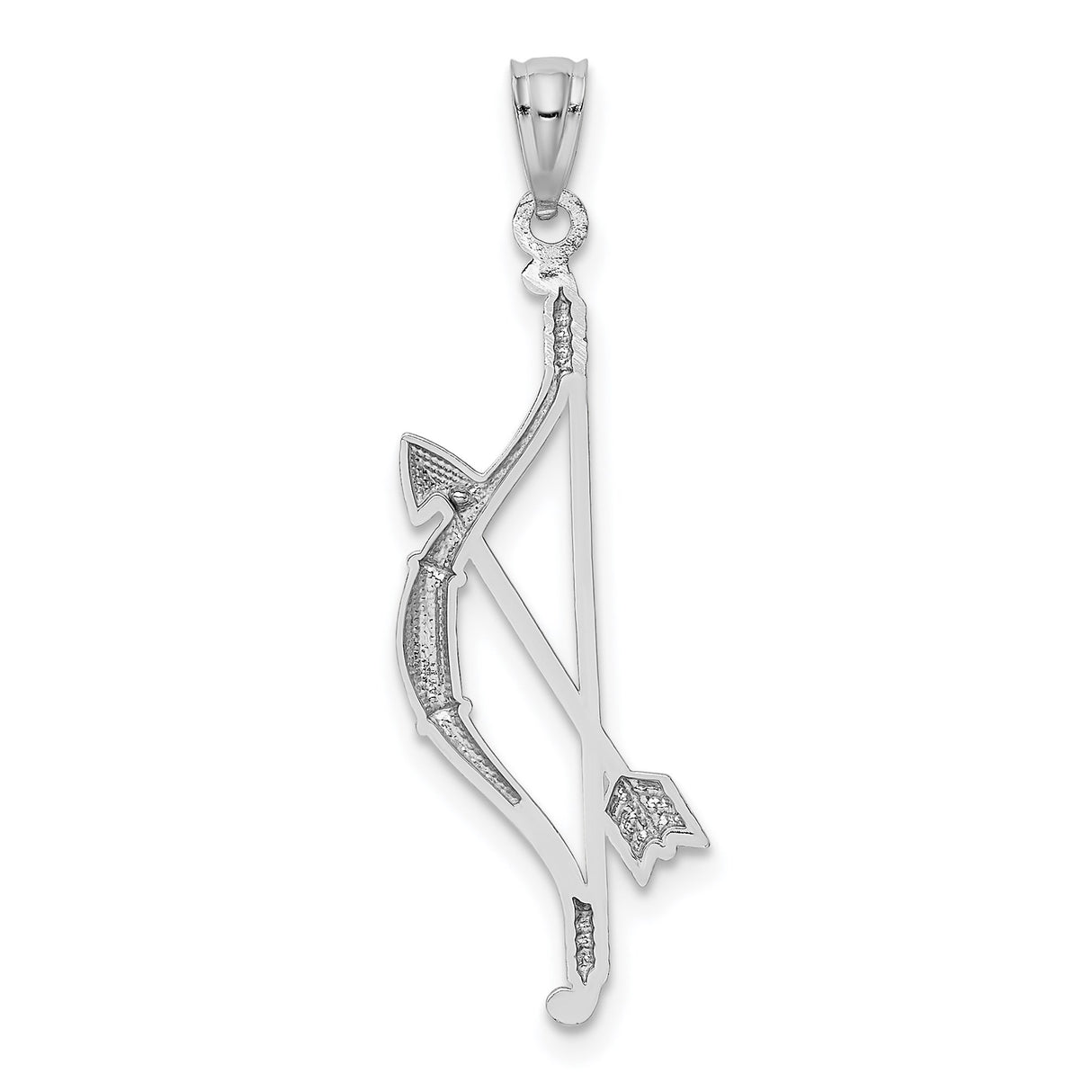 14k White Gold Bow and Arrow Pendant, Sagittarius Zodiac Symbol, Archery Motif Charm