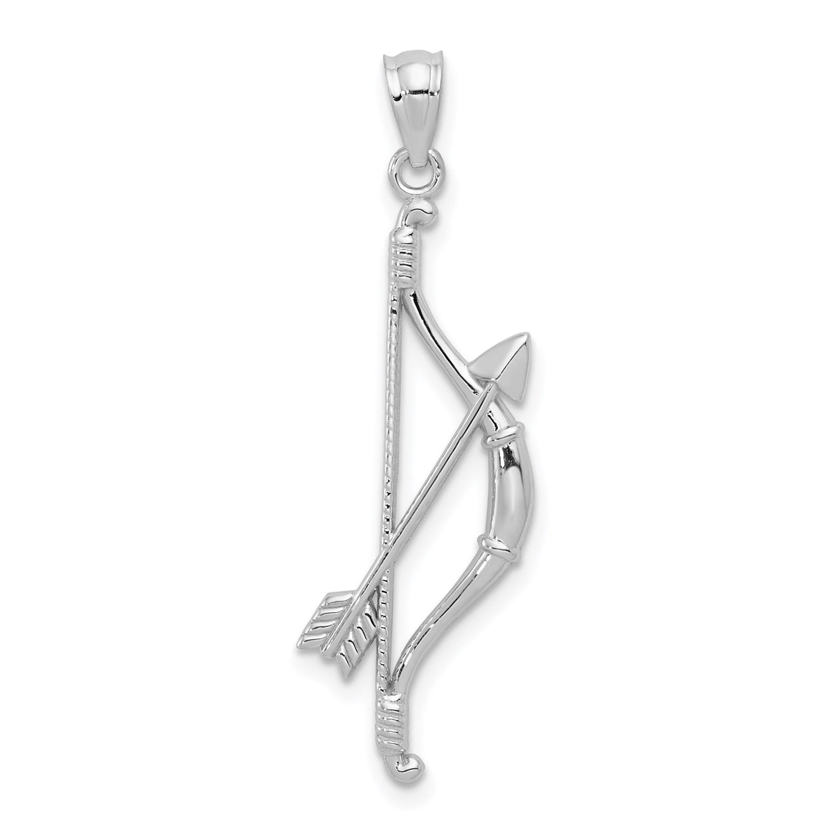 14k White Gold Bow and Arrow Pendant, Sagittarius Zodiac Symbol, Archery Motif Charm