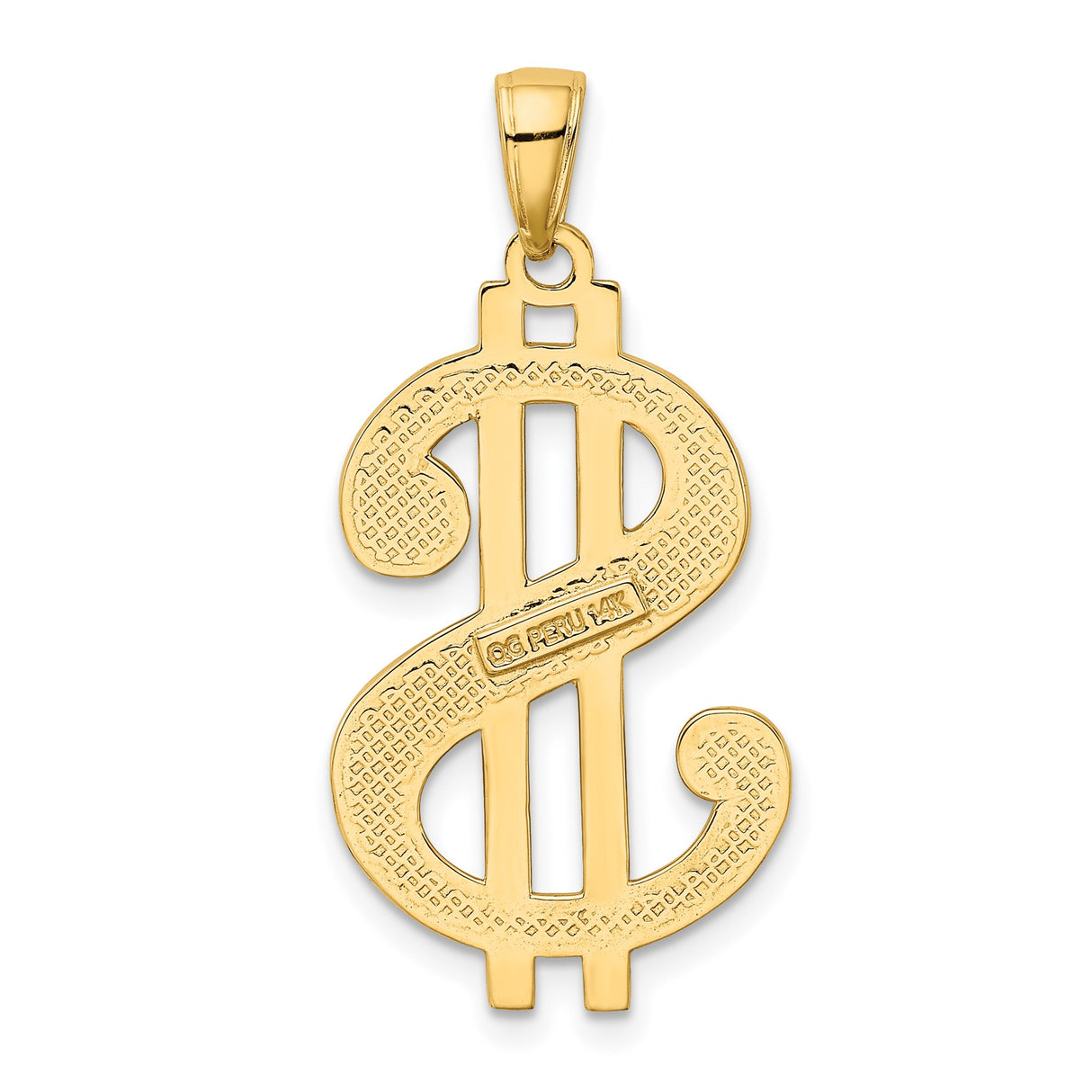 14k Yellow Gold Dollar Sign Pendant, Polished and Textured Statement Charm, Hip Hop Streetwear Style