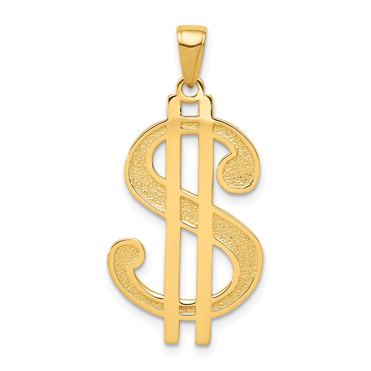 14k Yellow Gold Dollar Sign Pendant, Polished and Textured Statement Charm, Hip Hop Streetwear Style
