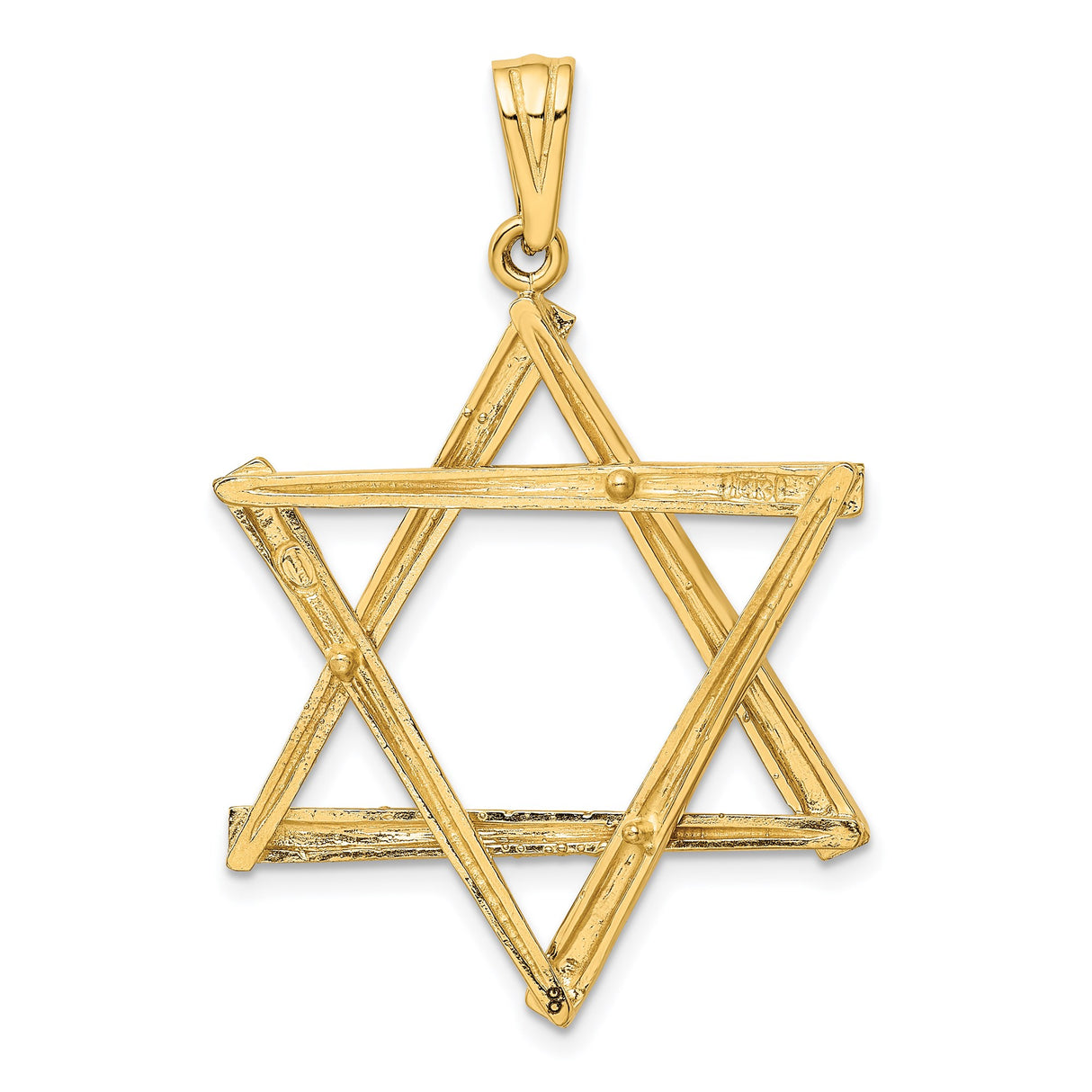 14k Yellow Gold Star of David Pendant, Polished Openwork Jewish Religious Charm