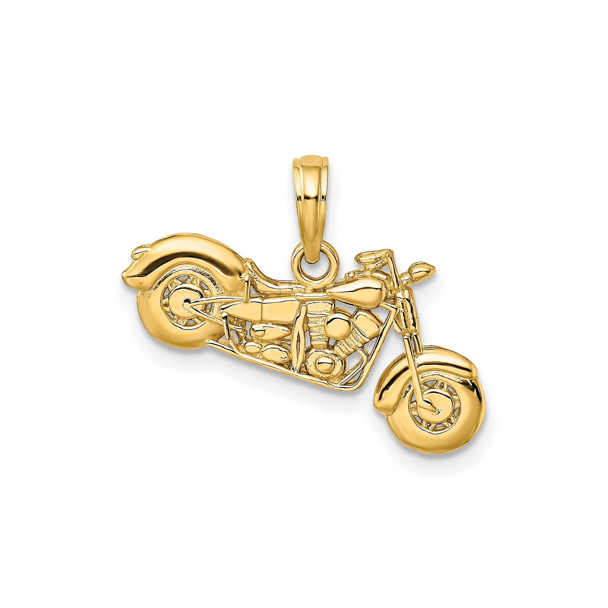 14k Yellow Gold Motorcycle Pendant, Detailed Chopper Bike Design, Biker Style Jewelry for Men