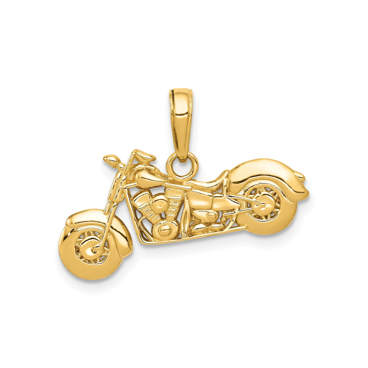 14k Yellow Gold Motorcycle Pendant, Detailed Chopper Bike Design, Biker Style Jewelry for Men