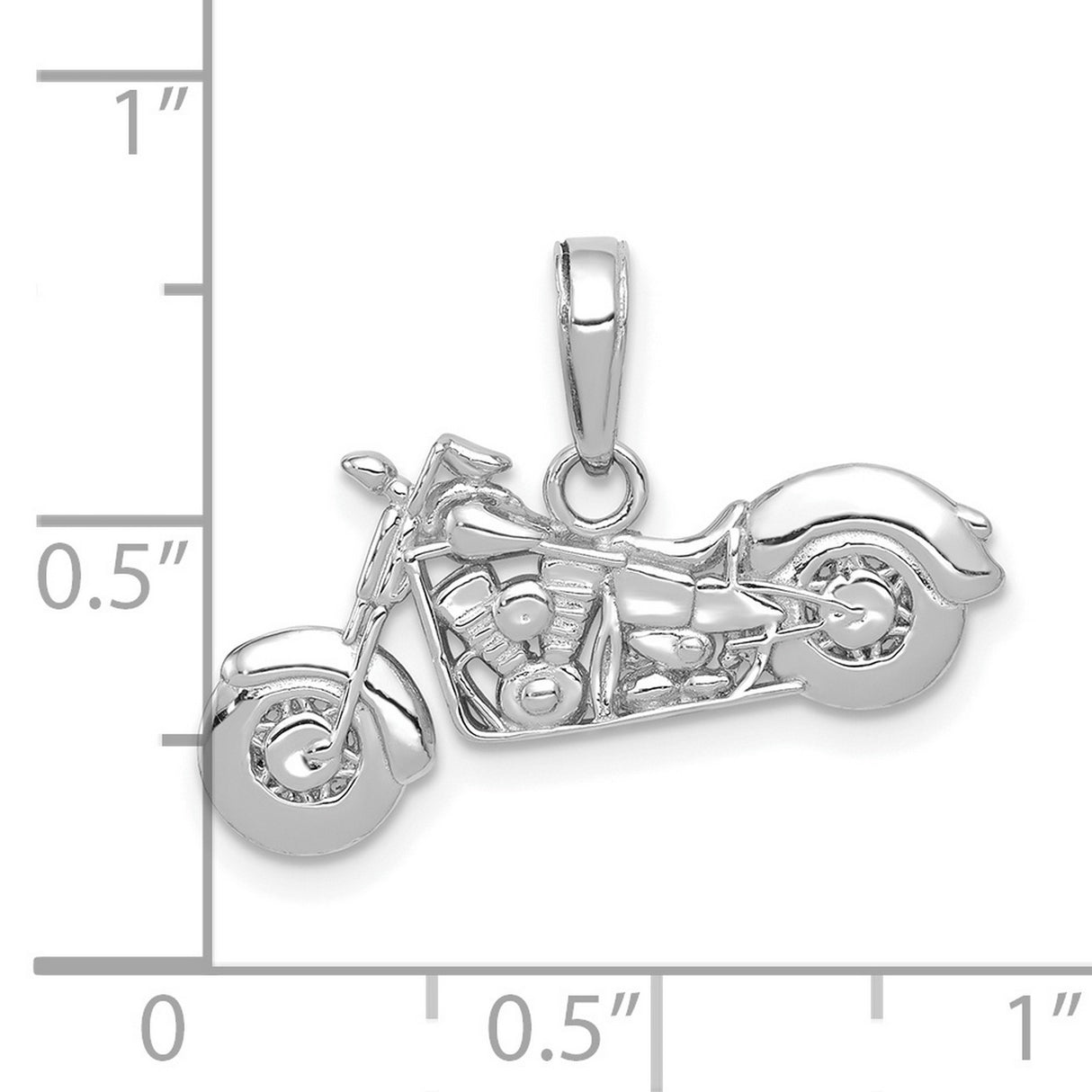 14k White Gold Motorcycle Pendant, Detailed Chopper Design, Biker Jewelry for Men and Unisex