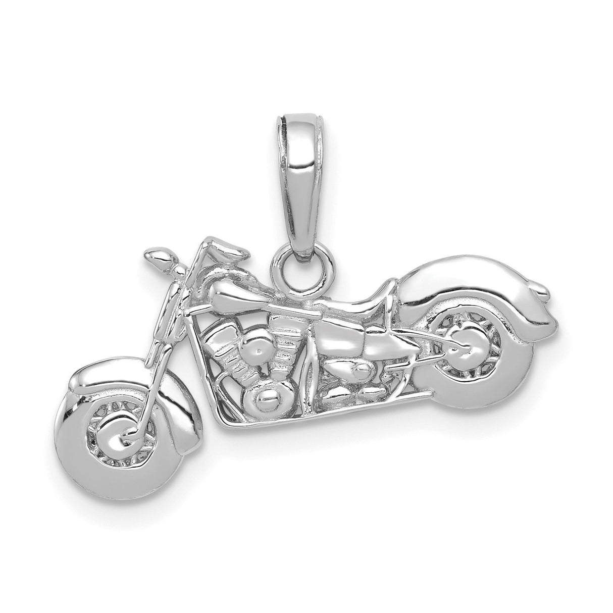 14k White Gold Motorcycle Pendant, Detailed Chopper Design, Biker Jewelry for Men and Unisex
