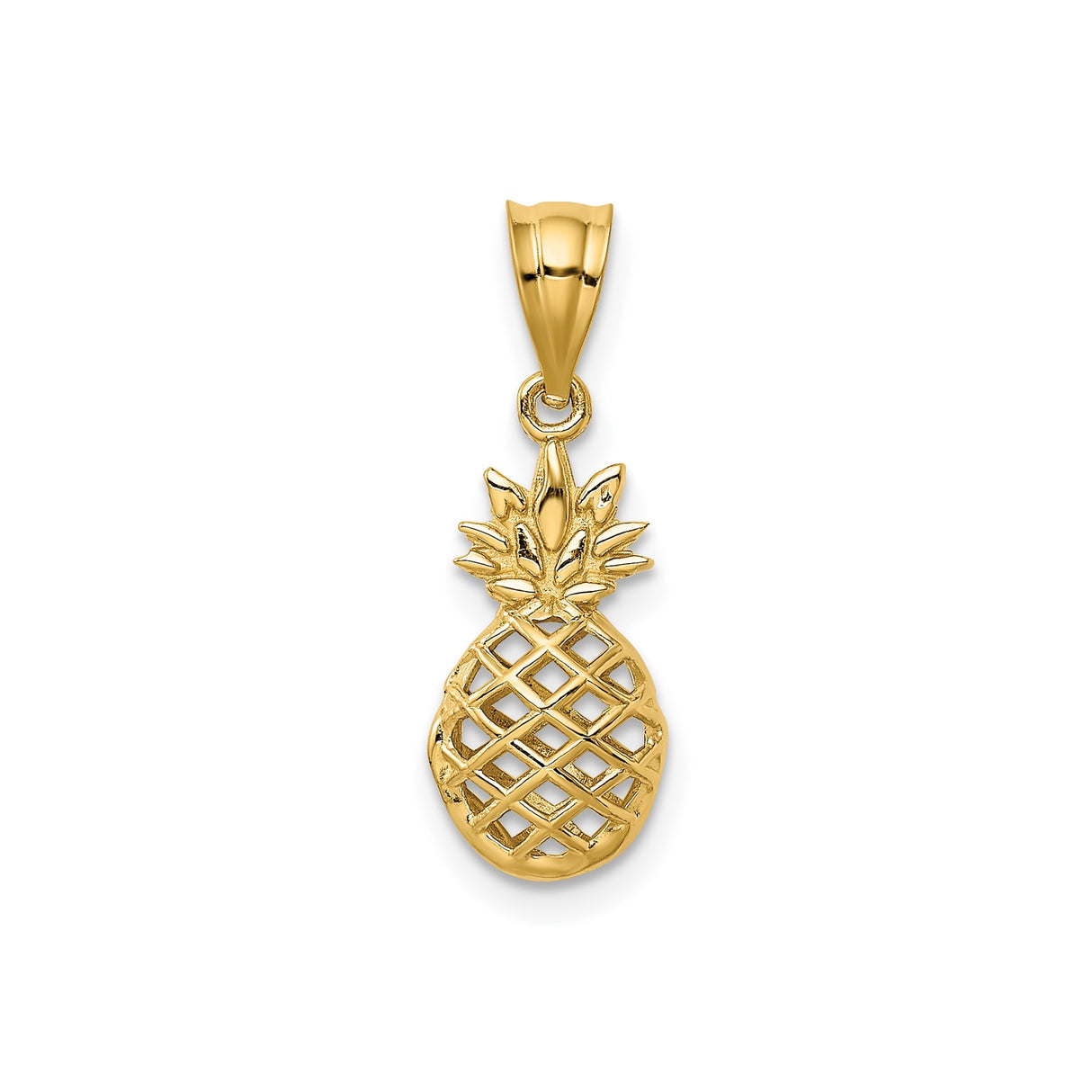 14k Yellow Gold Pineapple Pendant, Detailed Lattice Tropical Charm for Women