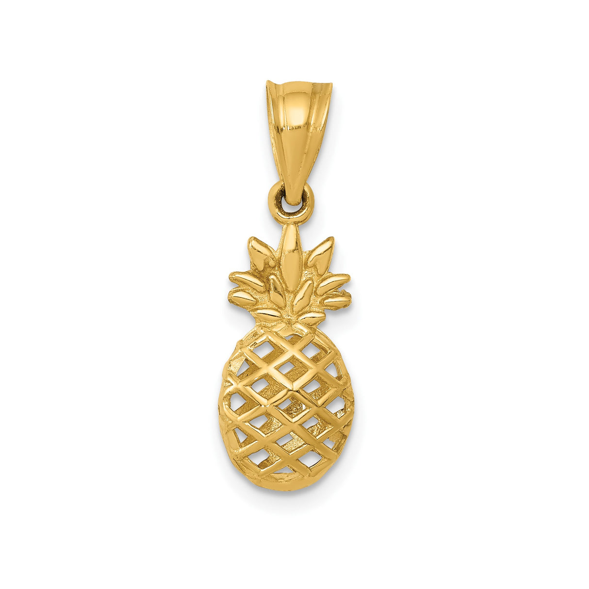 14k Yellow Gold Pineapple Pendant, Detailed Lattice Tropical Charm for Women