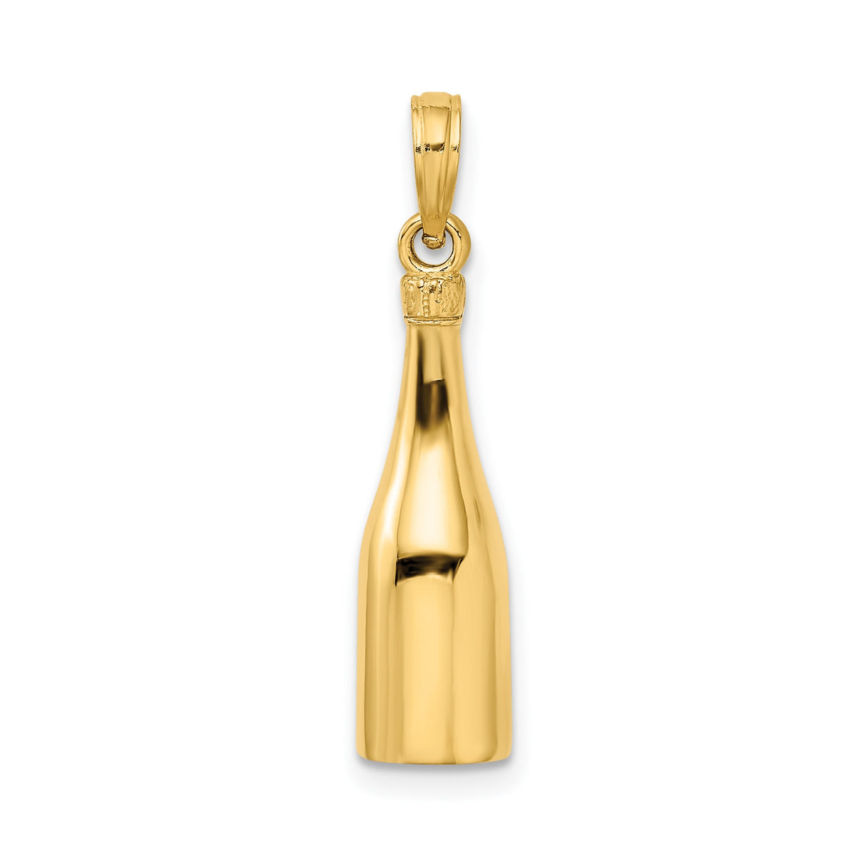 14k Yellow Gold Champagne Bottle Pendant, 3D Celebration Charm with Bold Script Engraving