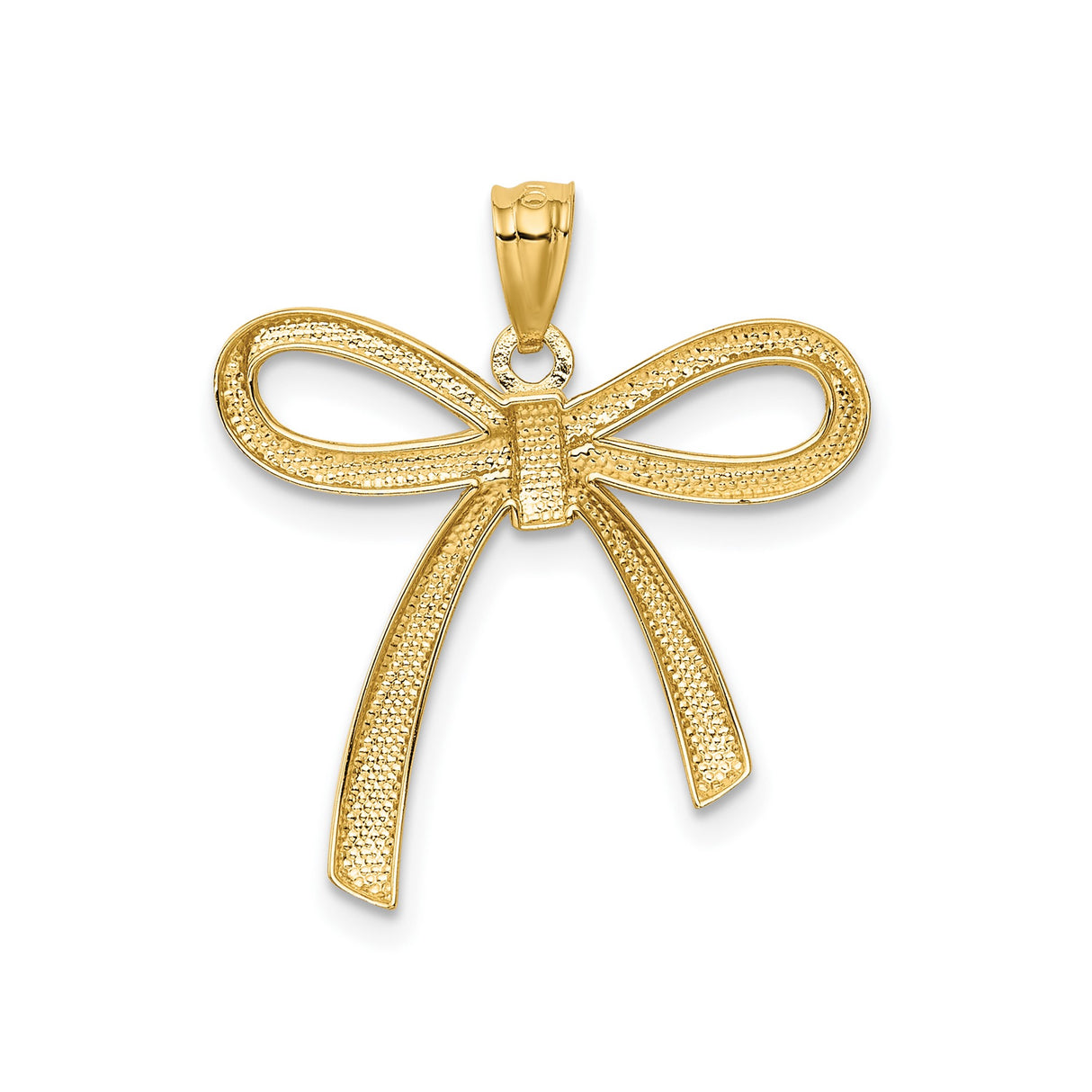 14k Yellow Gold Bow Pendant with Polished Ribbon Design for Women
