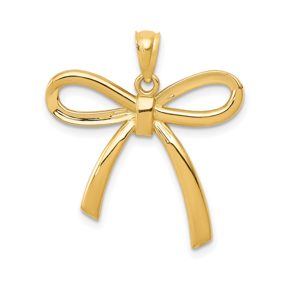 14k Yellow Gold Bow Pendant with Polished Ribbon Design for Women
