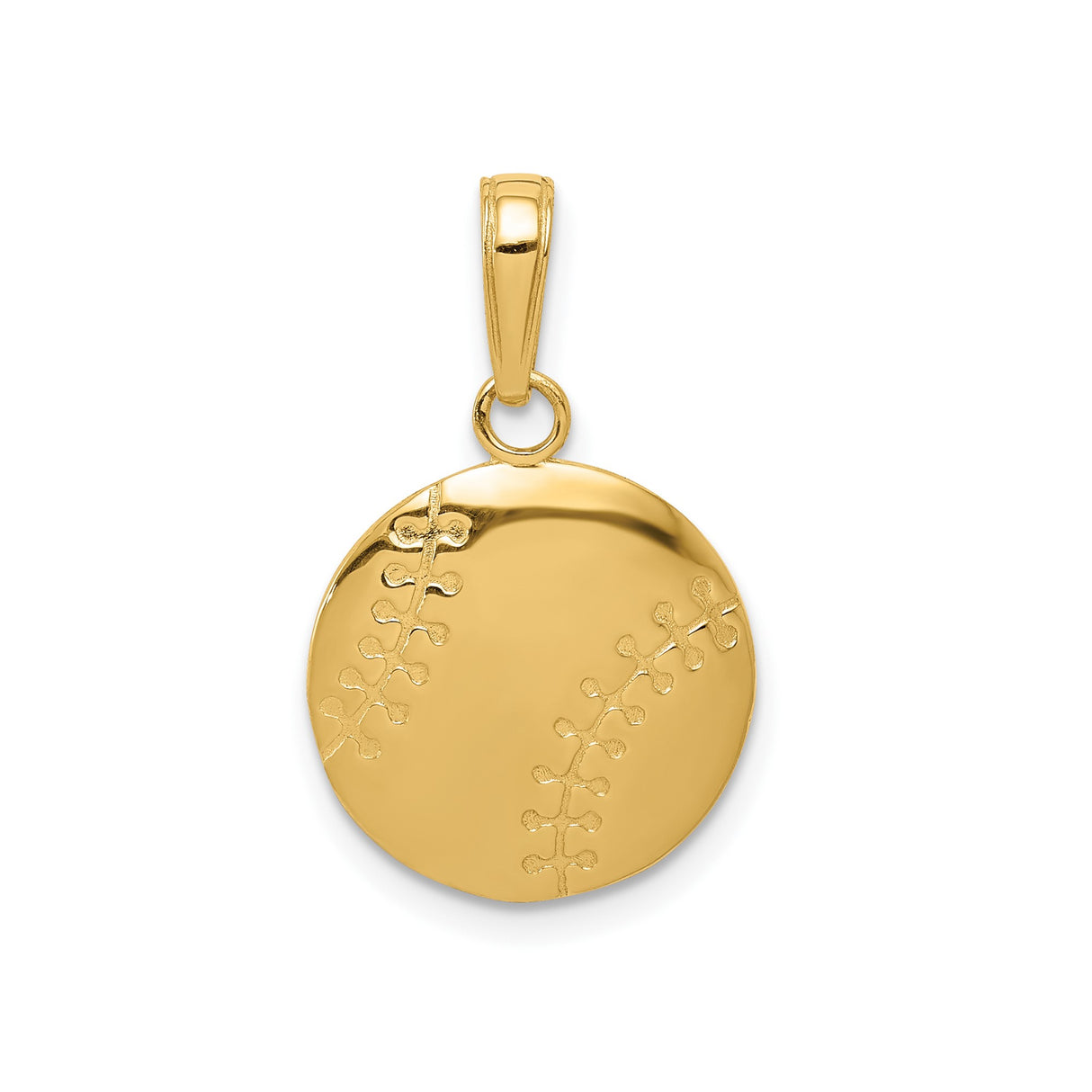 14k Yellow Gold Baseball Pendant with Stitching Detail, Flat Back Sports Charm for Athletes and Fans