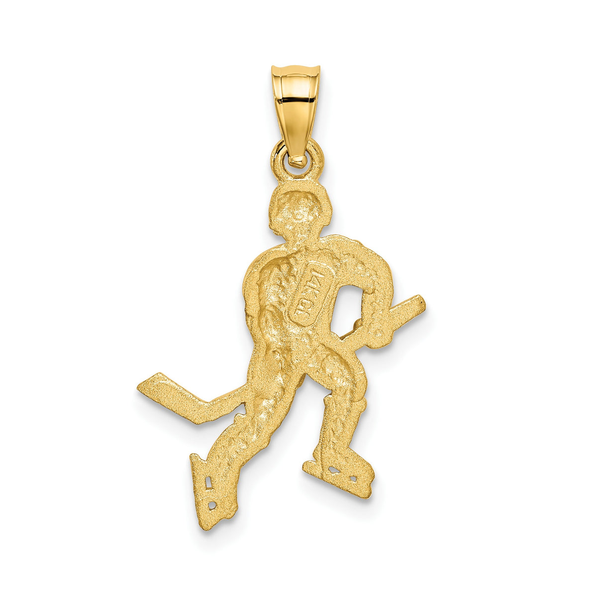 14k Yellow Gold Hockey Player Pendant with Stick and Helmet, Unisex Sports Charm