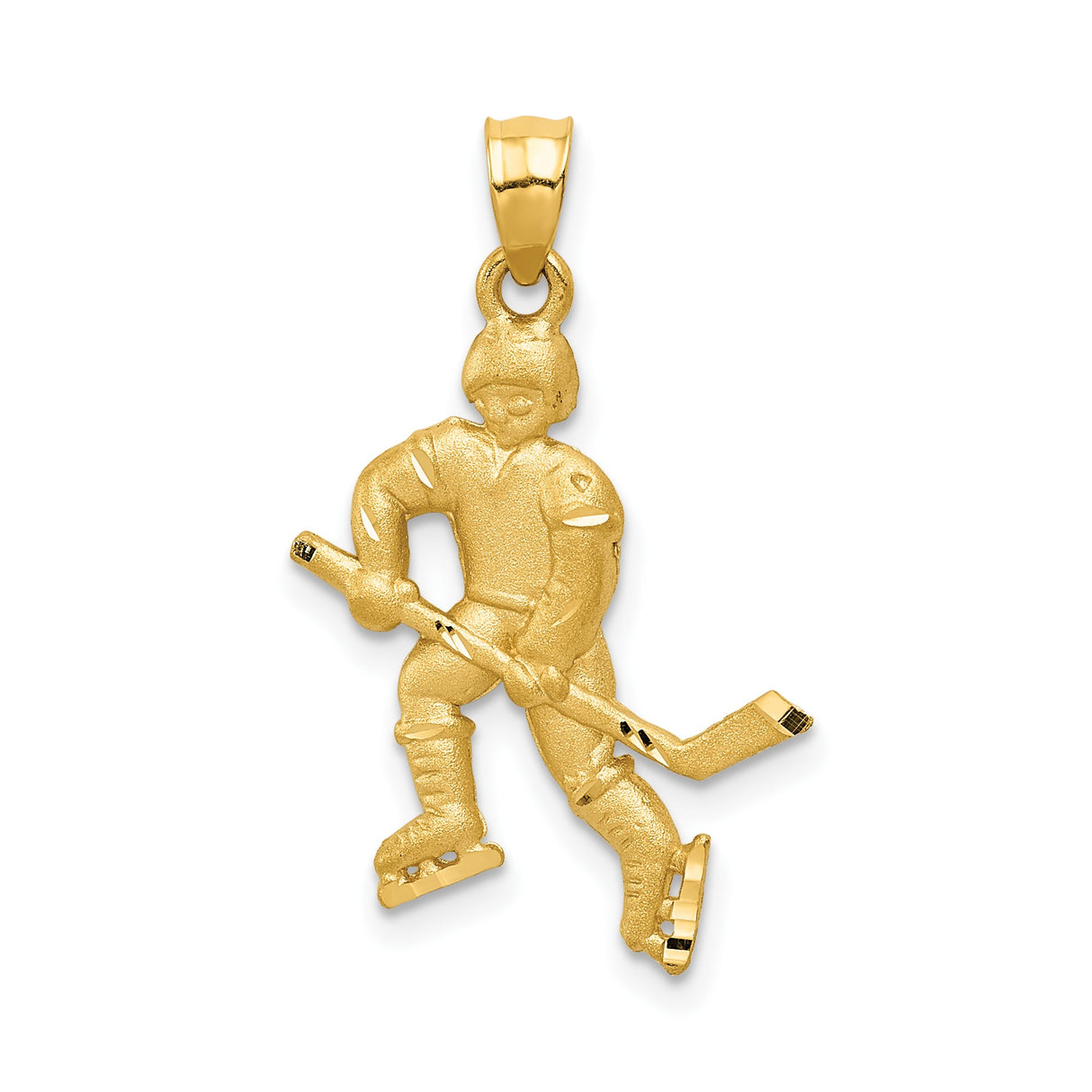 14k Yellow Gold Hockey Player Pendant with Stick and Helmet, Unisex Sports Charm