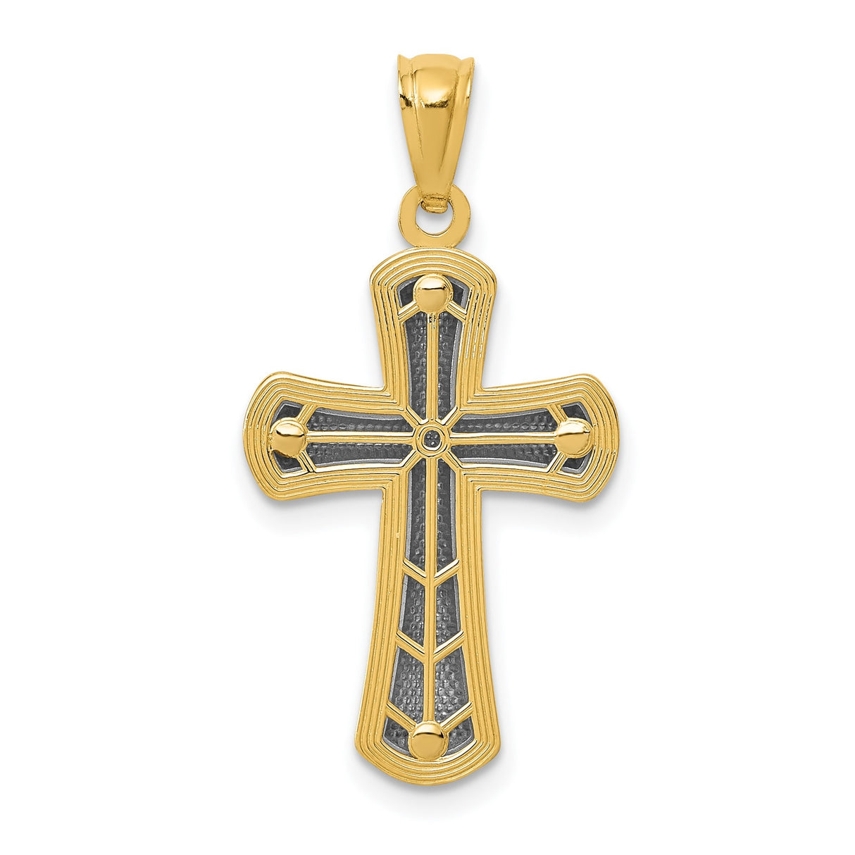 14k Multi-Tone Gold Flared Cross Pendant with Silver Center and Beaded Edge